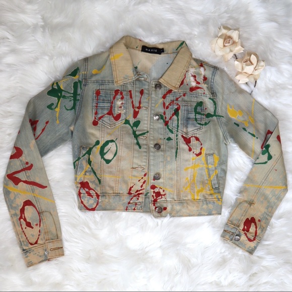 Navie Paint Style Button Up Jean Jacket - Picture 6 of 12